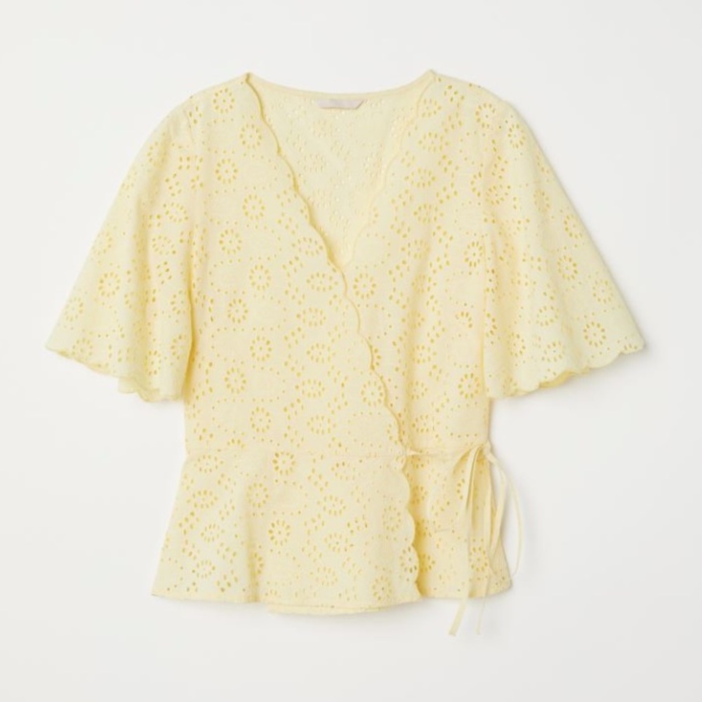 H&M Embroidered Wrap Over Blouse in Yellow 🆕